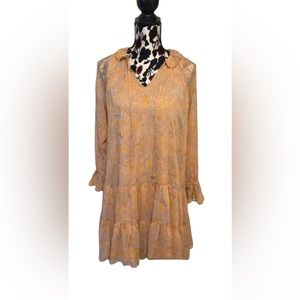 Peach Paisley Print Tiered Mini Dress Sz.L